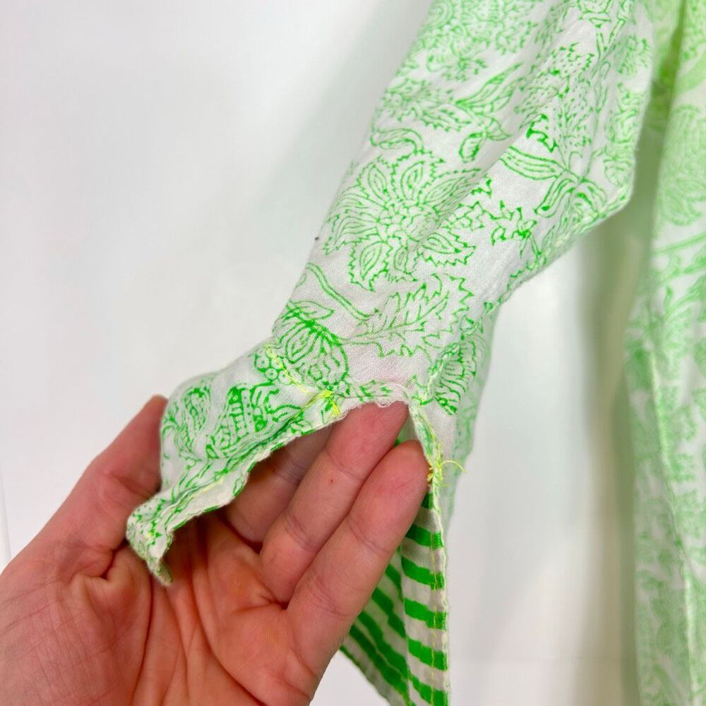 Roberta Roller Rabbit Blouse Top Womens Medium Green Floral 3/4 Sleeve Pintuck - Picture 11 of 16